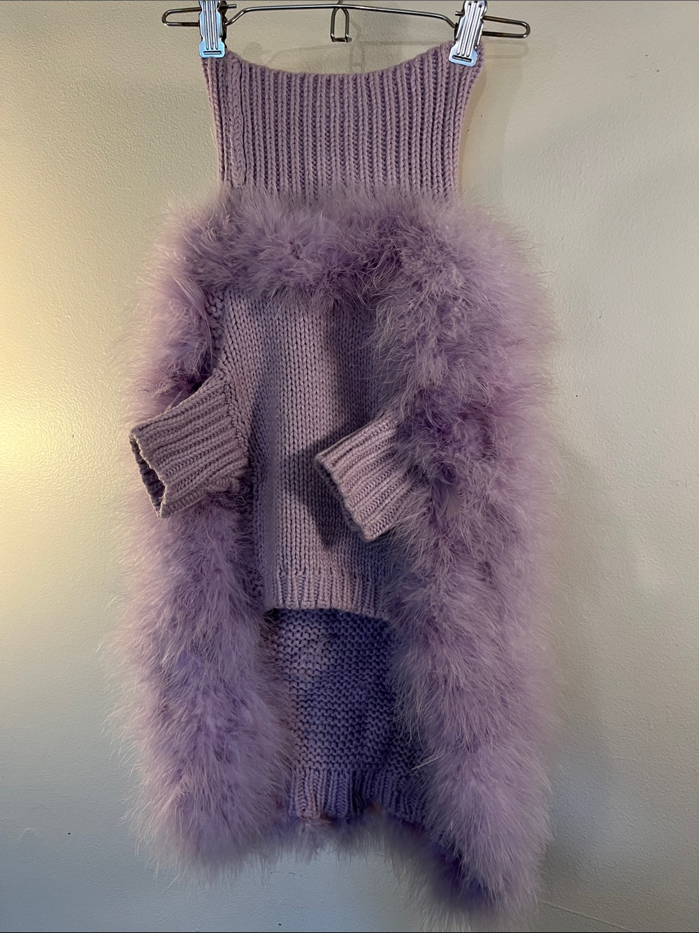 Plush Lavender Faux-Fur Trim Knit Dog Sweater
